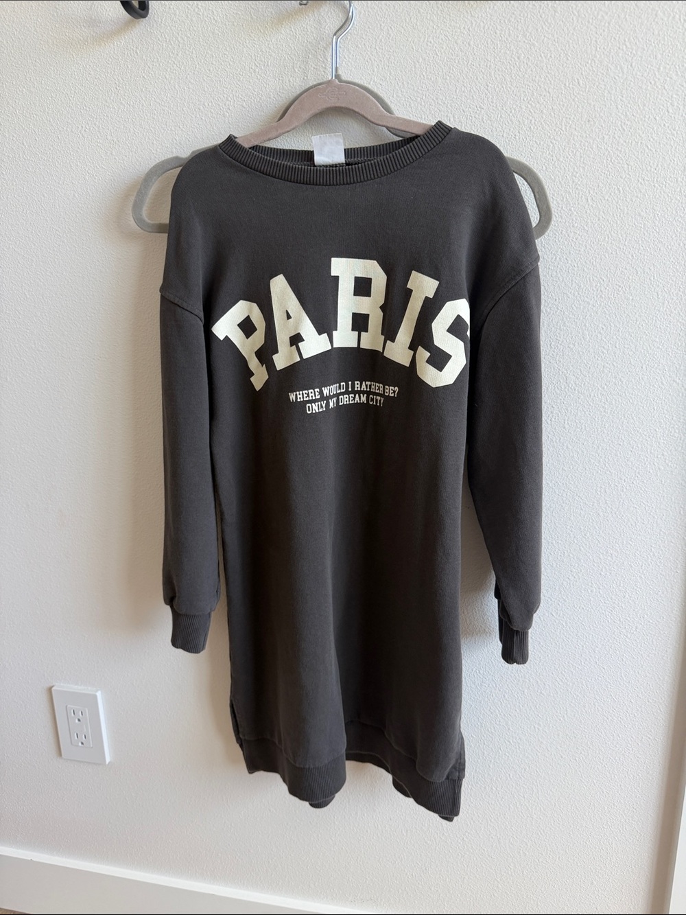 Zara Paris Graphic Longline Sweatshirt Dress - Charcoal